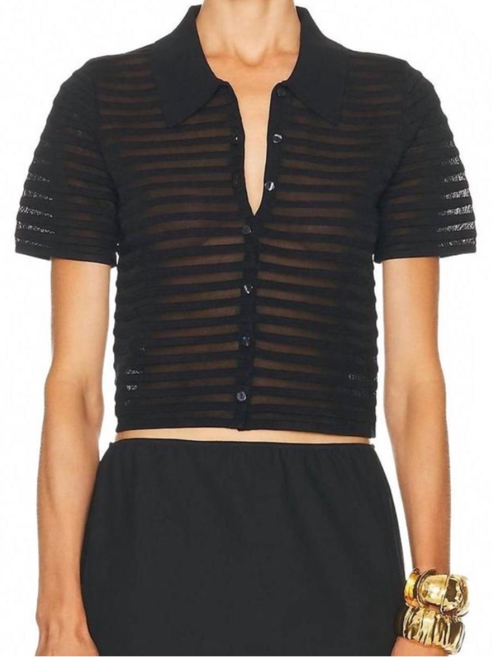 NWT Jonathan Simkhai Larken Short Sleeve Cardigan Sheer Stripe Black L